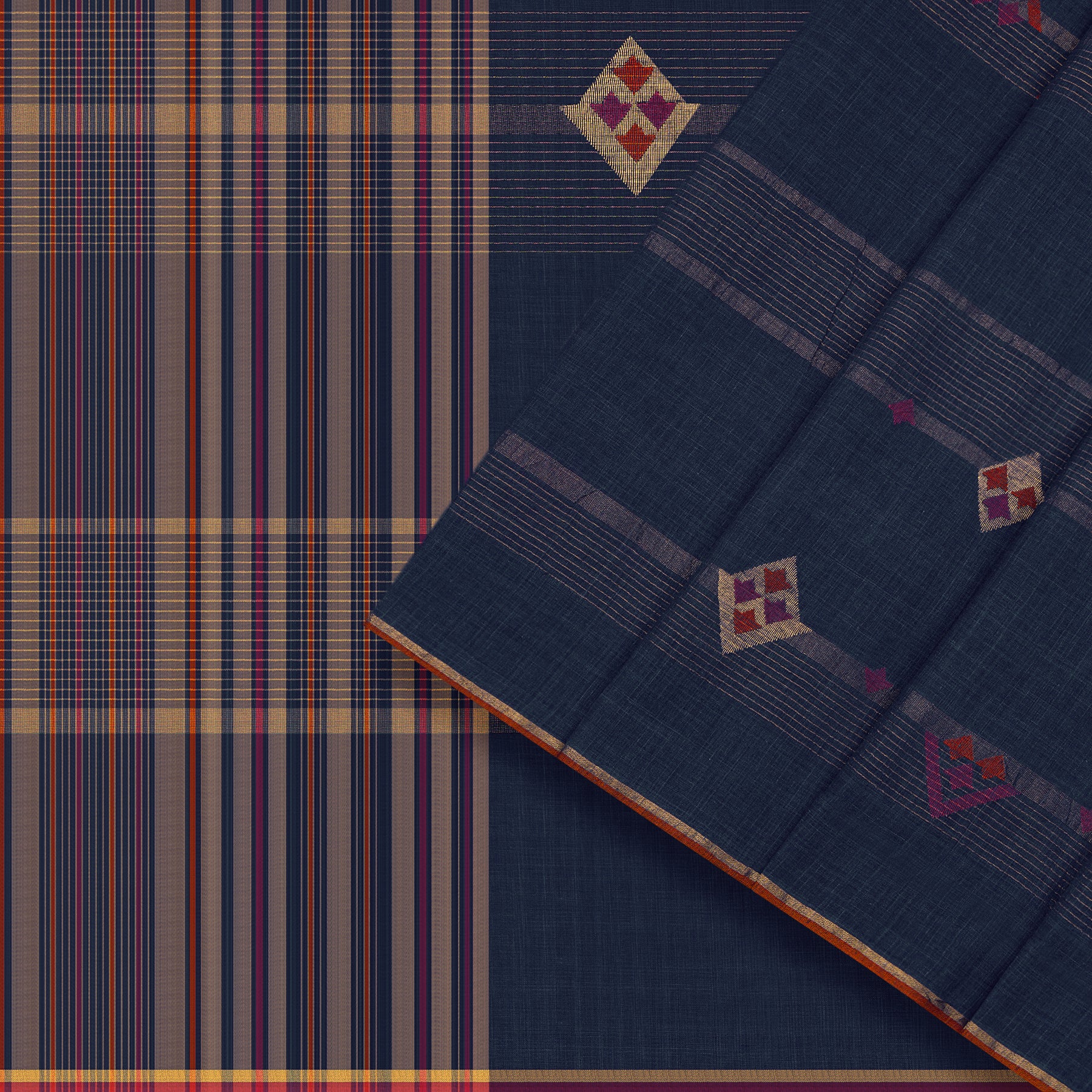 Karomi Jamdani Cotton Sari 25-003-HS003-00075 - Cover View