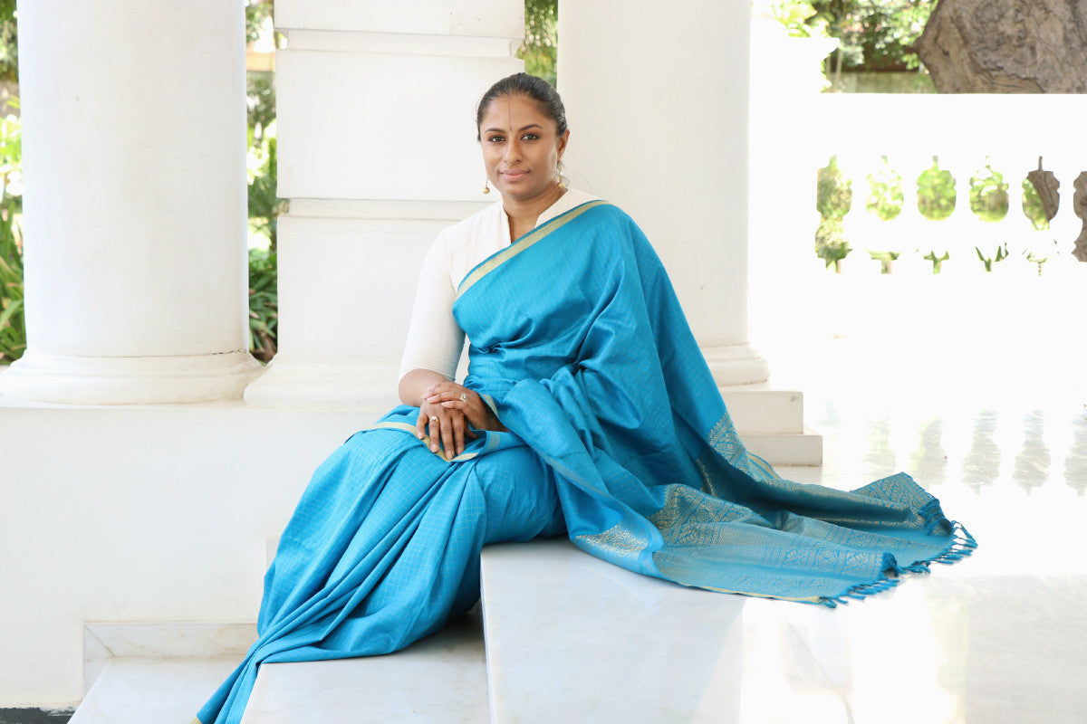 Copper Sulfate Saree with Rani Pink border – The Indian Lookbook