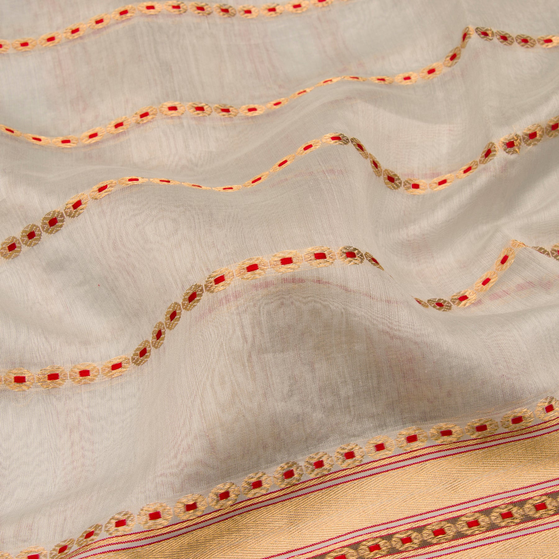 Pradeep Pillai Chanderi Silk/Cotton Sari 23-008-HS005-00035 - Fabric View