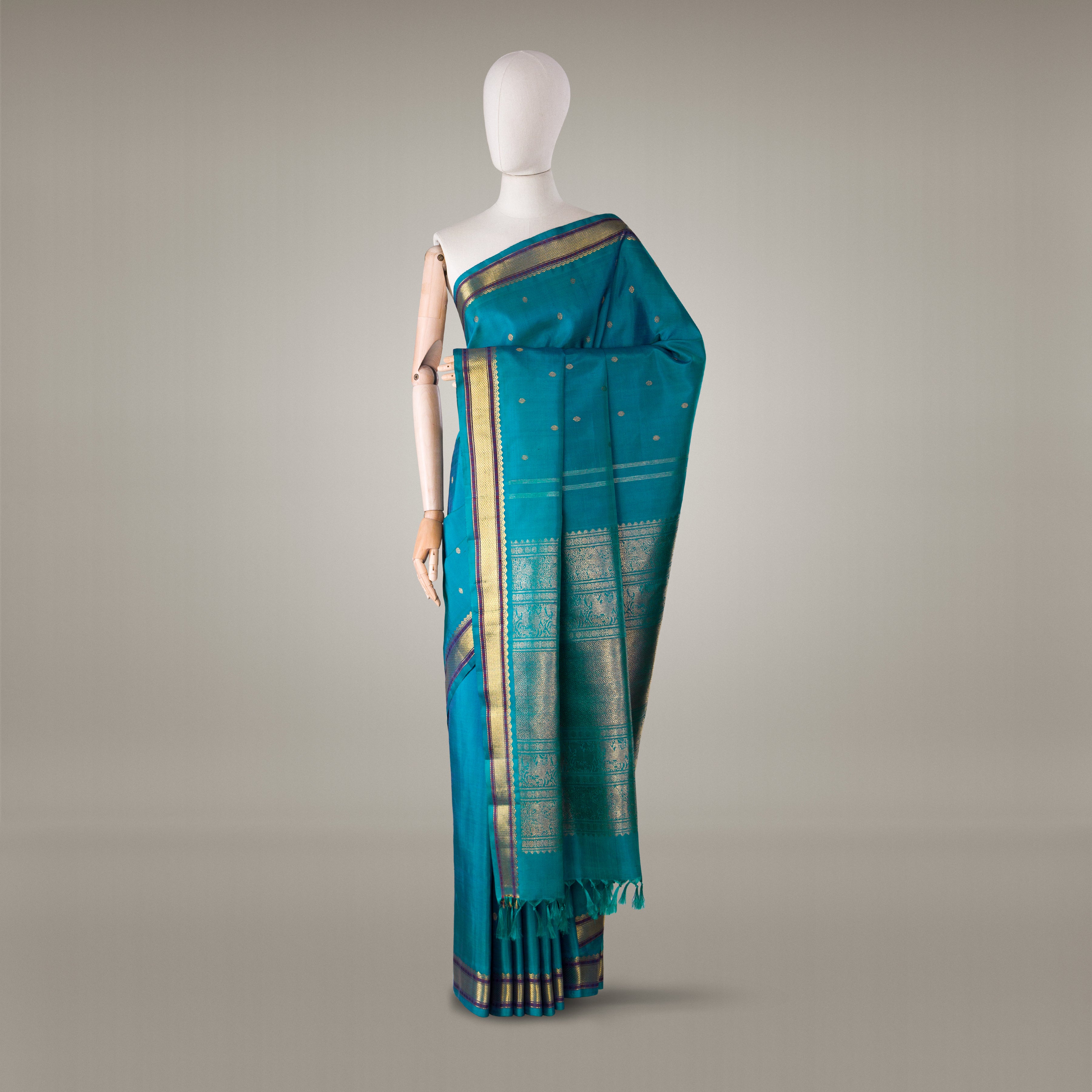 Kanakavalli Kanjivaram Silk Sari 23-040-HS001-09291 - Drape View