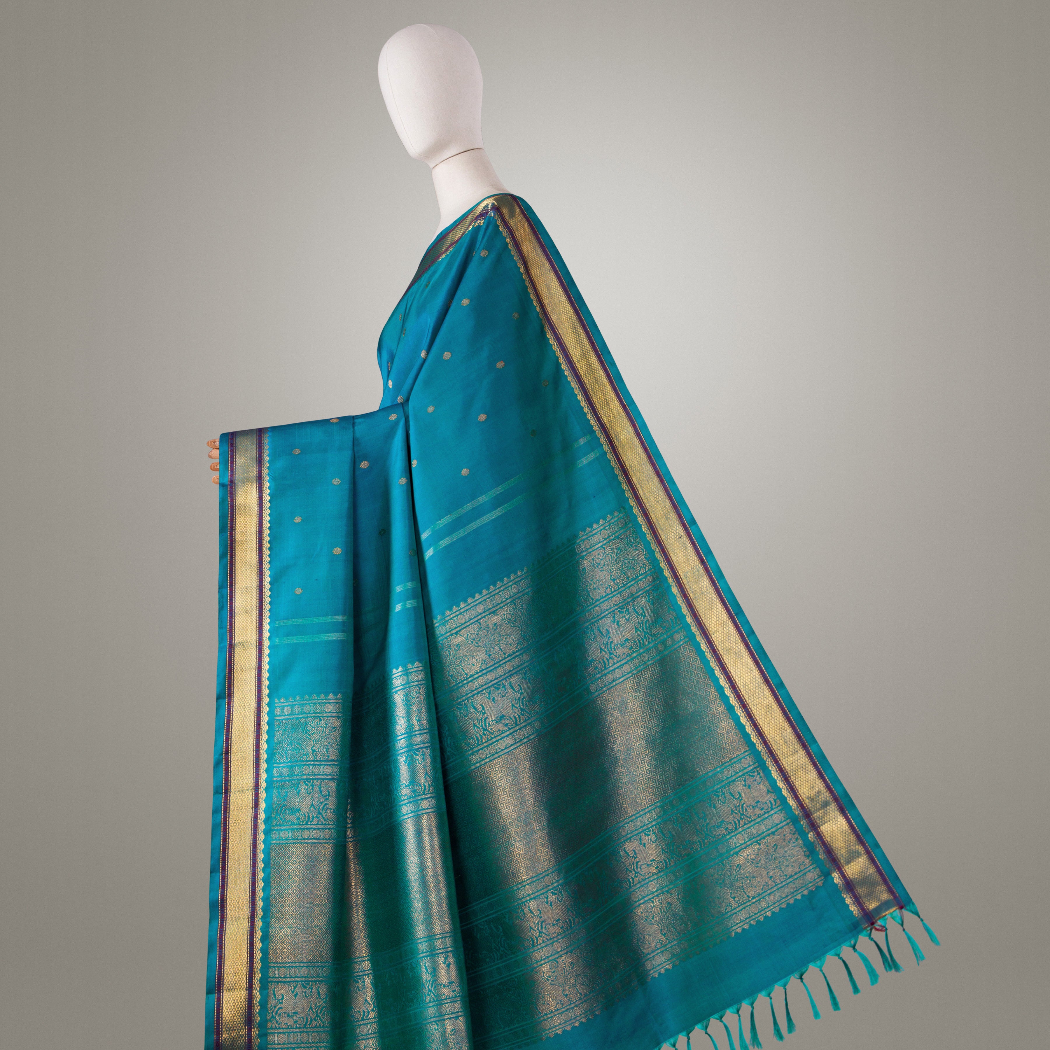 Kanakavalli Kanjivaram Silk Sari 23-040-HS001-09291 - Drape View 1