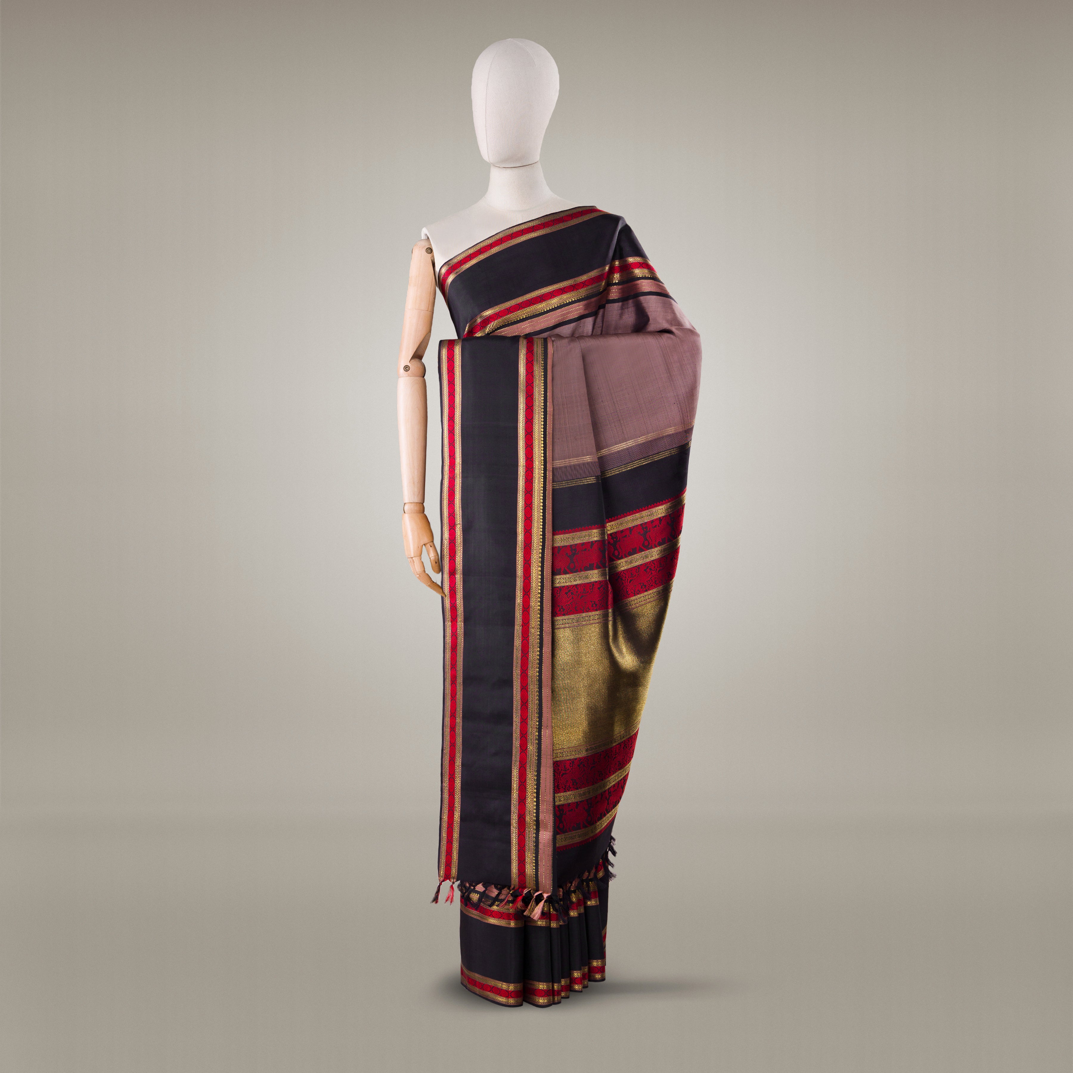 Kanakavalli Kanjivaram Silk Sari 23-040-HS001-14542 - Drape View