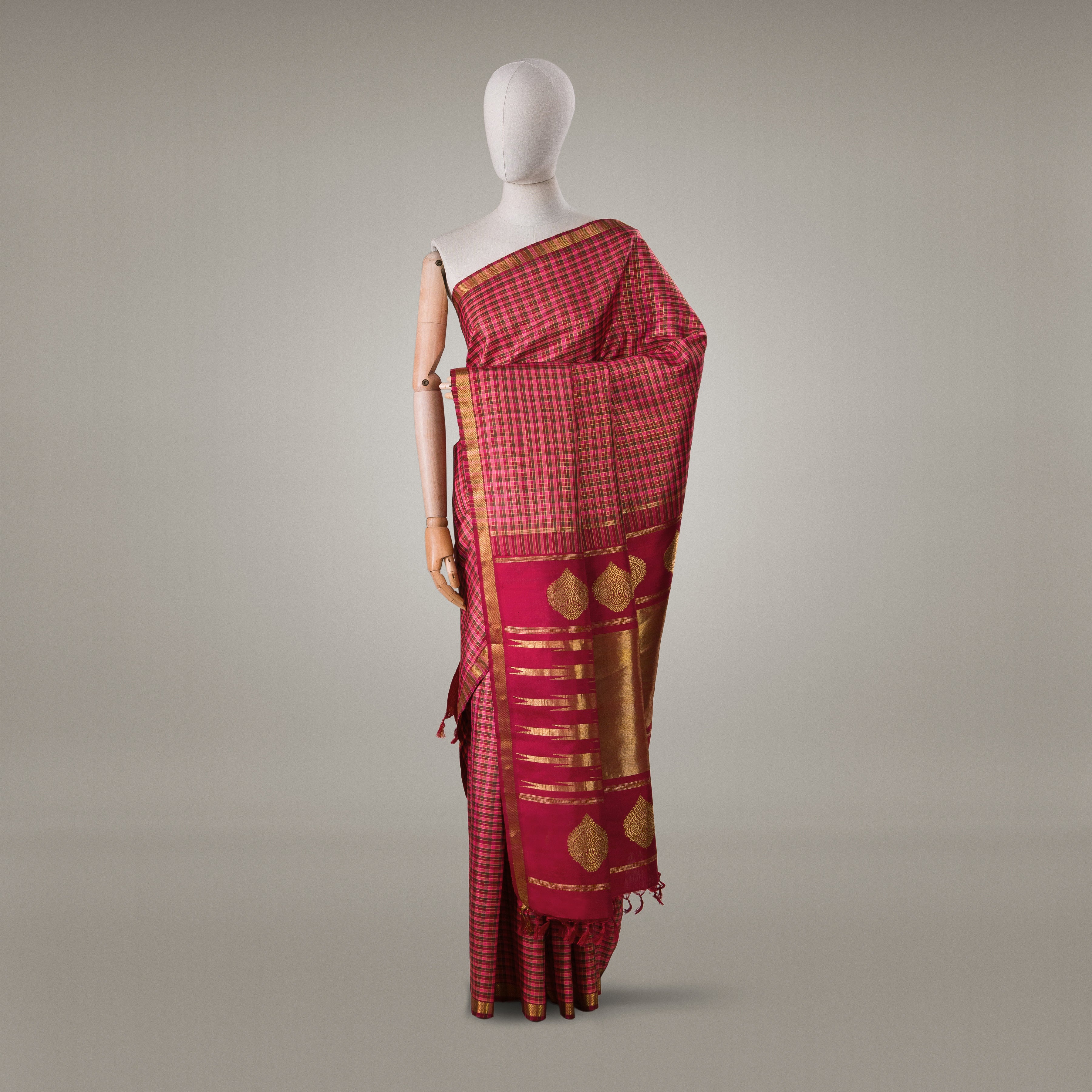 Kanakavalli Kanjivaram Silk Sari 23-040-HS001-12851 - Drape View