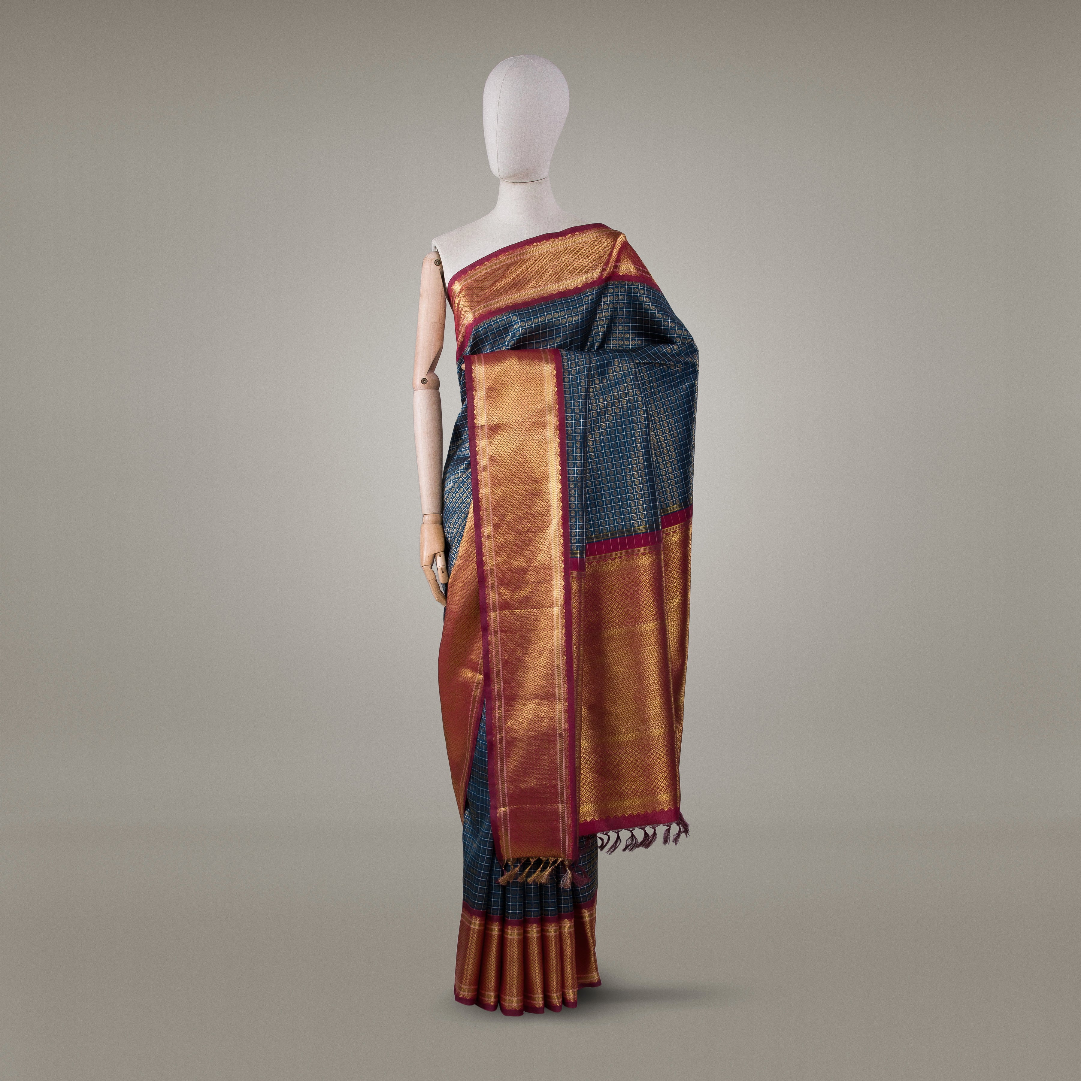 Kanakavalli Kanjivaram Silk Sari 23-595-HS001-03734 - Drape View