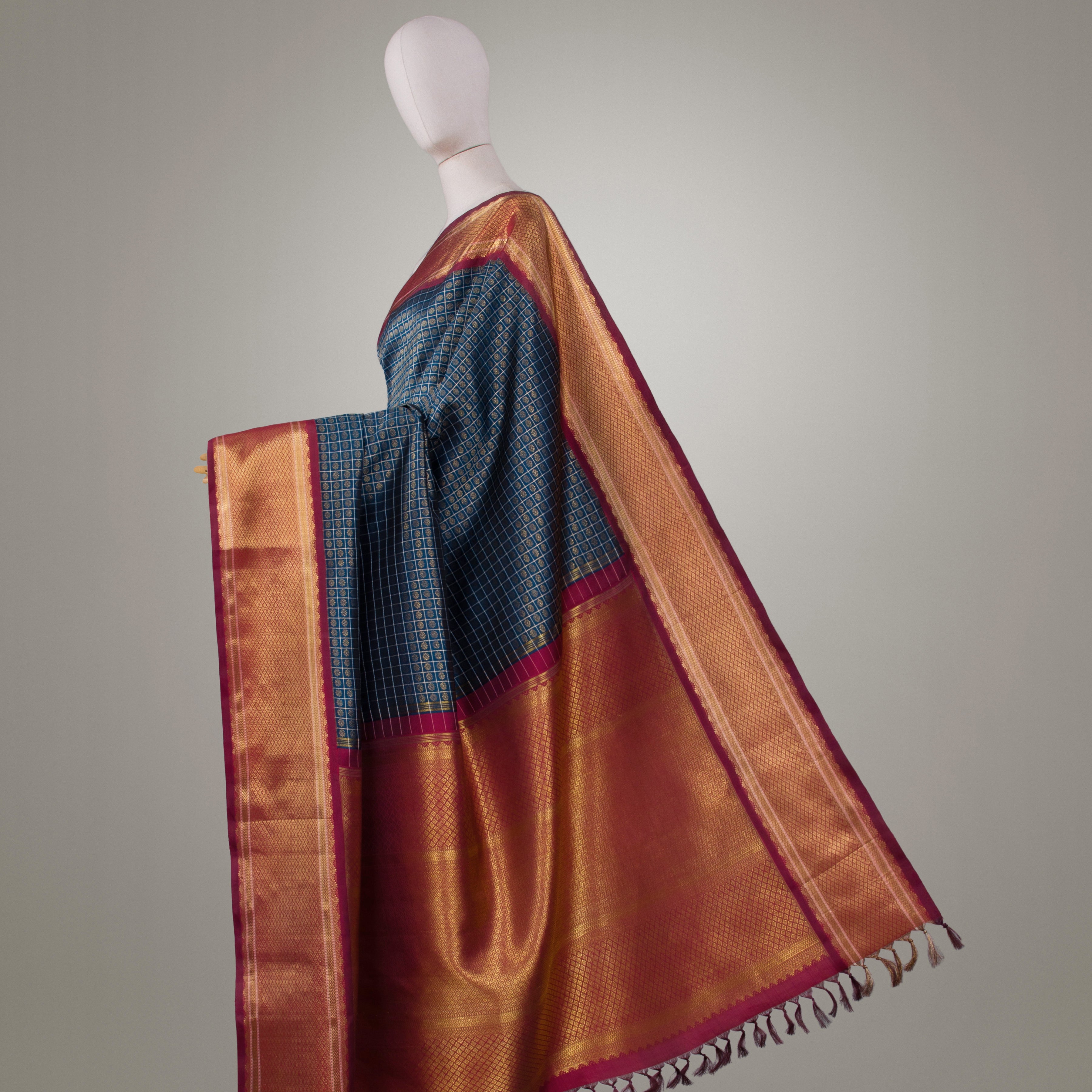 Kanakavalli Kanjivaram Silk Sari 23-595-HS001-03734 - Drape View1