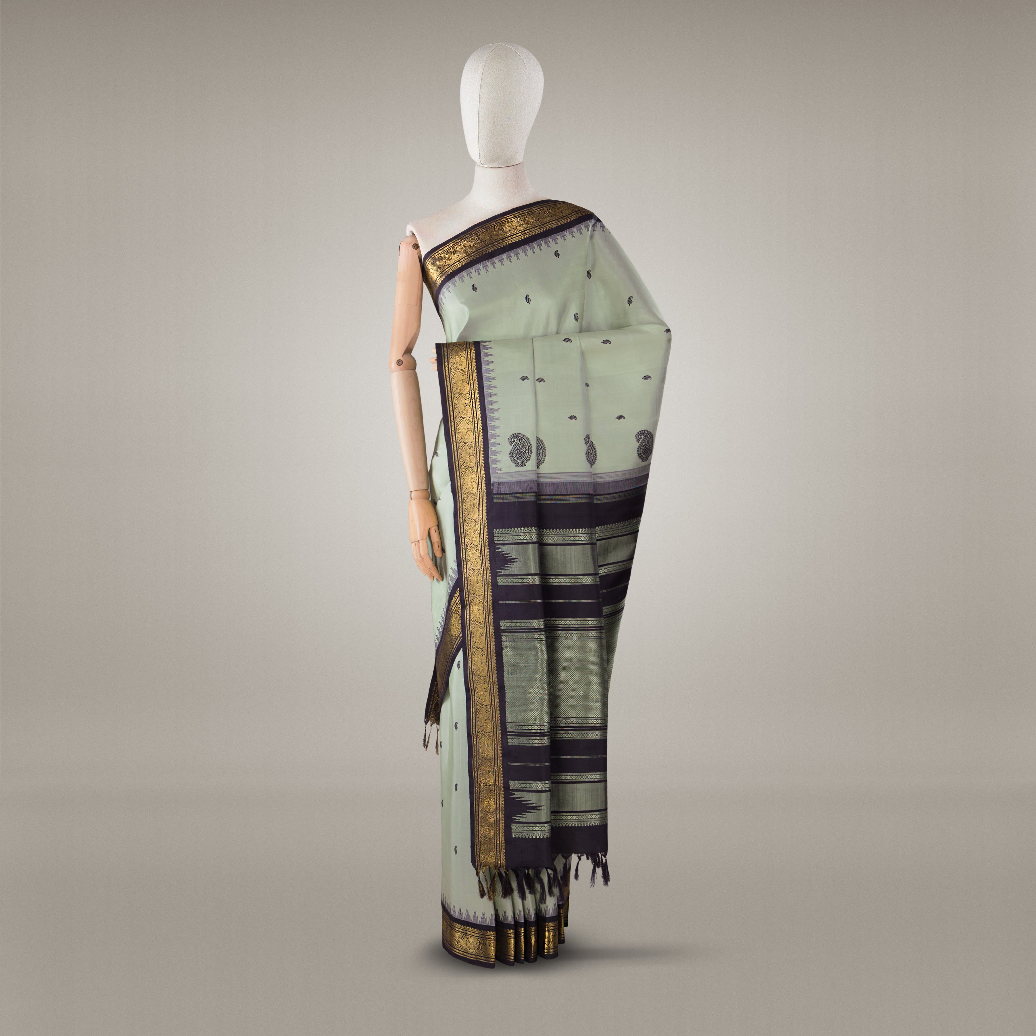Kanakavalli Kanjivaram Silk Sari 24-595-HS001-07176 - Drape View