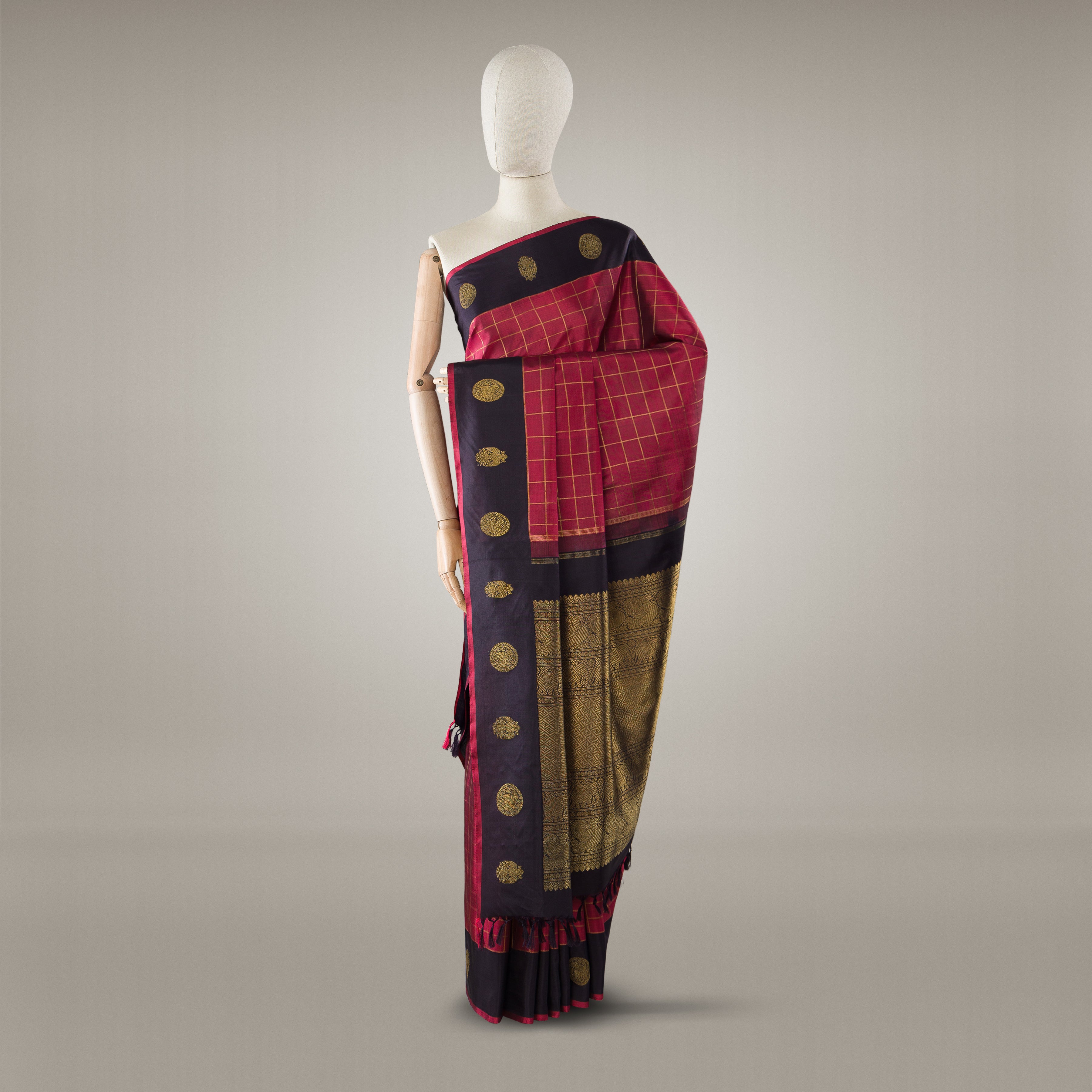 Kanakavalli Kanjivaram Silk Sari 24-595-HS001-08460 - Drape View