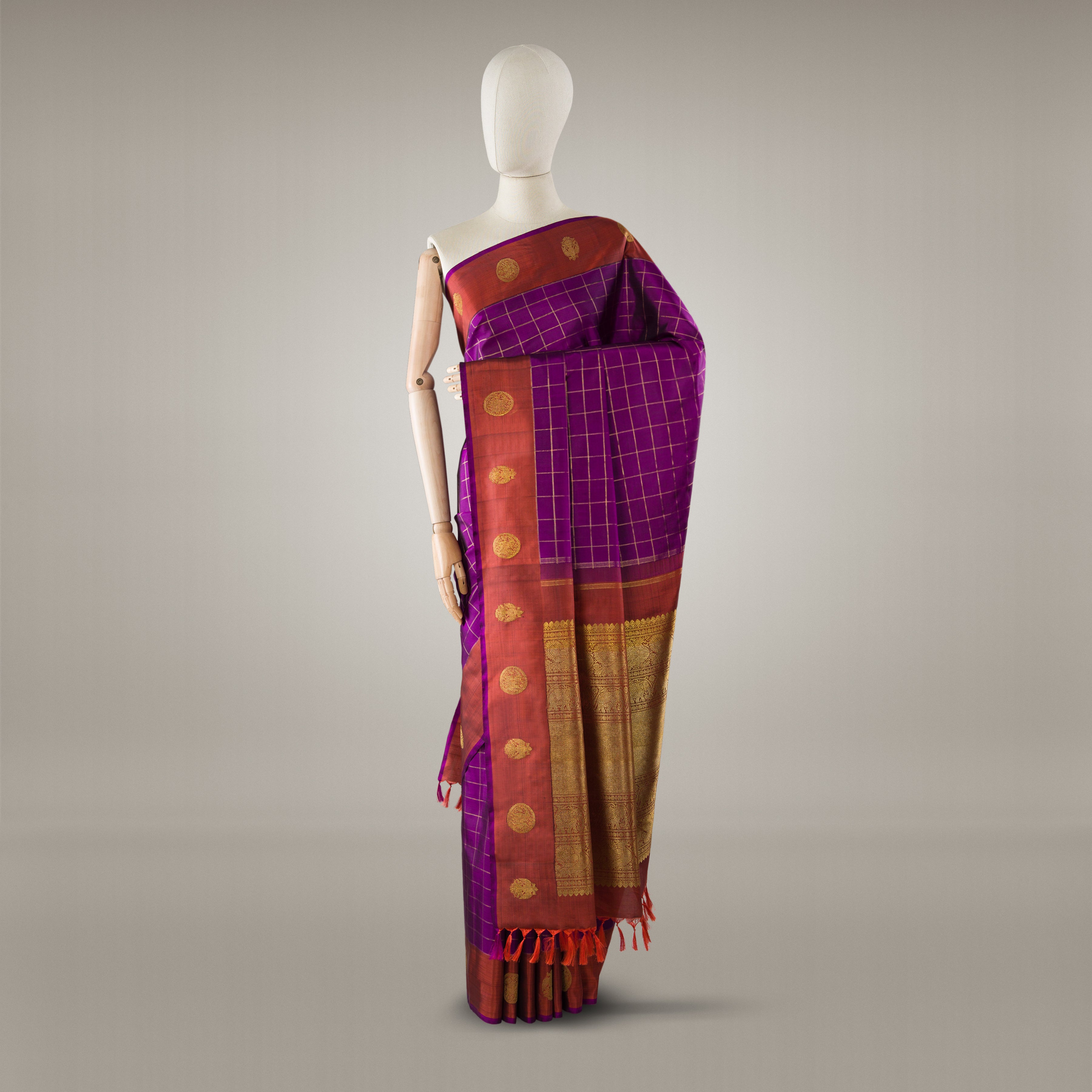 Kanakavalli Kanjivaram Silk Sari 24-595-HS001-09922 - Drape View