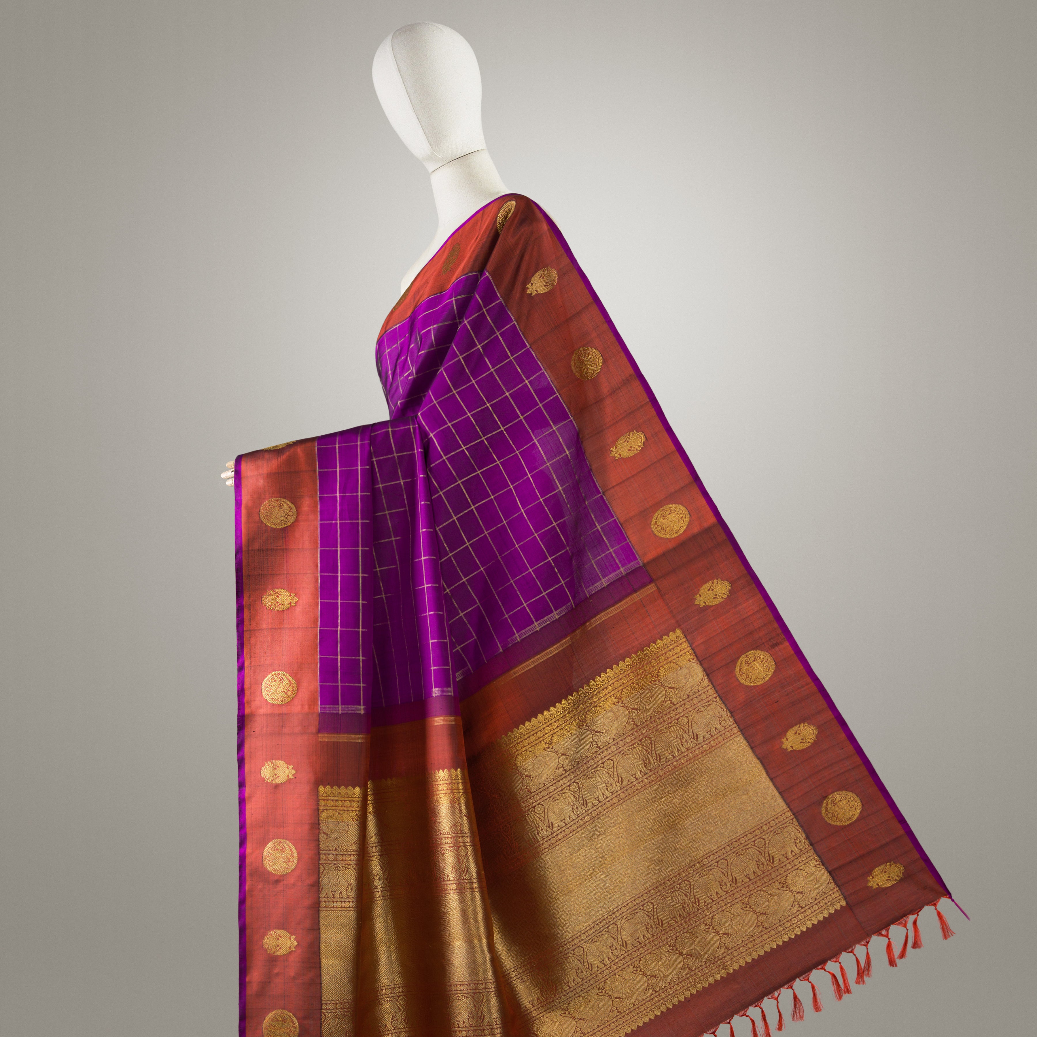 Kanakavalli Kanjivaram Silk Sari 24-595-HS001-09922 - Drape View 1