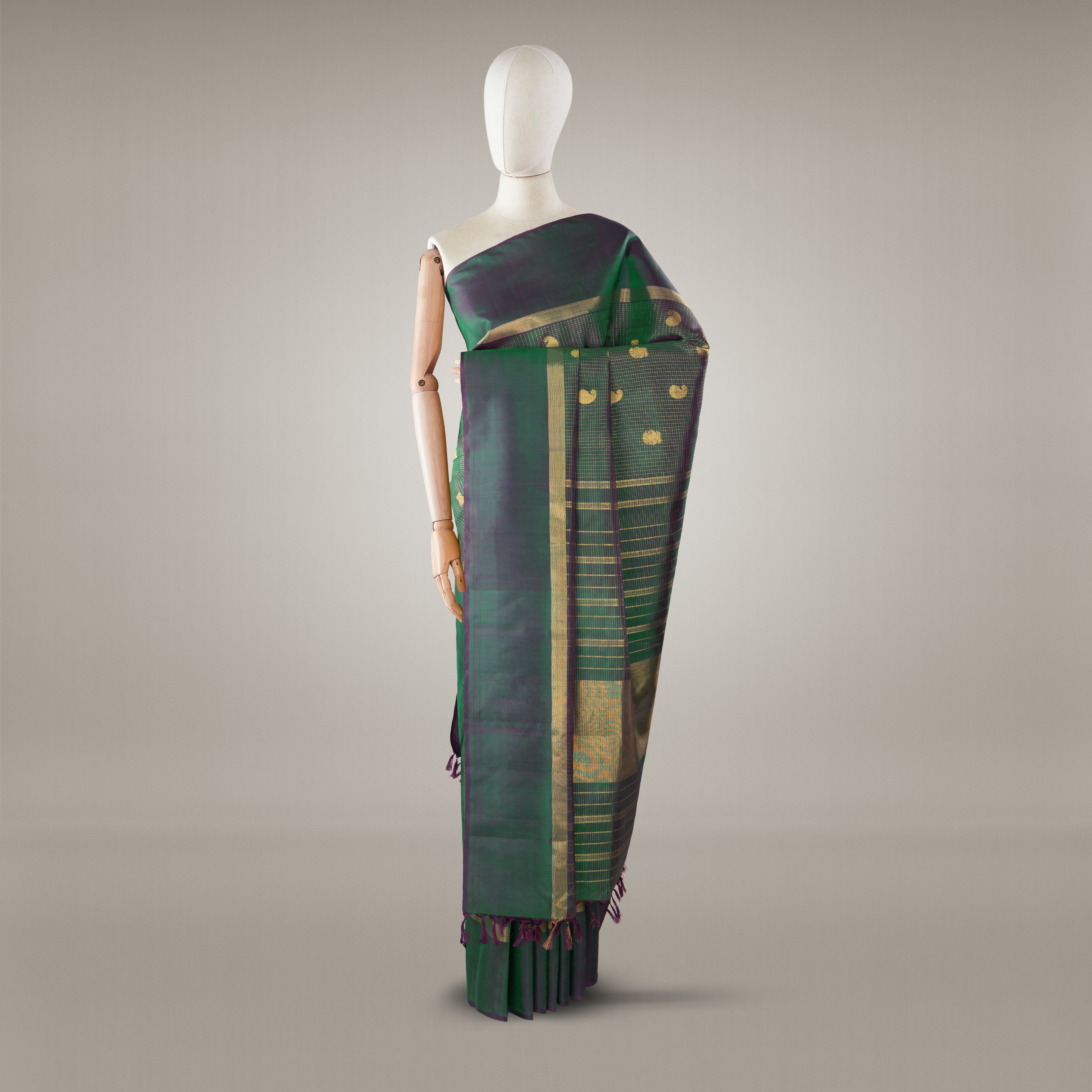Kanakavalli Kanjivaram Silk Sari 24-615-HS001-13603 - Drape View