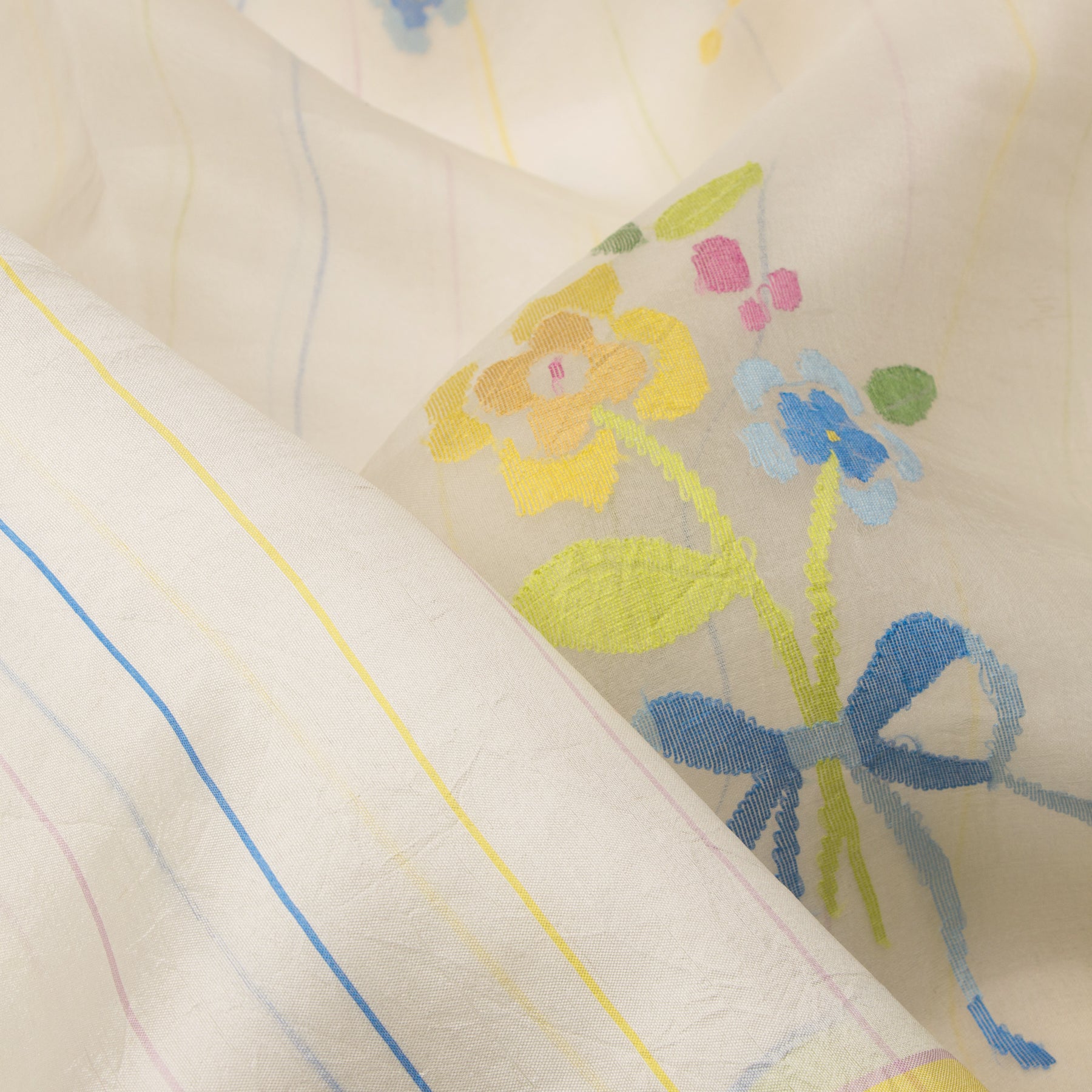 Nadiya Paar Jamdhani Silk Sari 25-016-HS002-00078 - Fabric View
