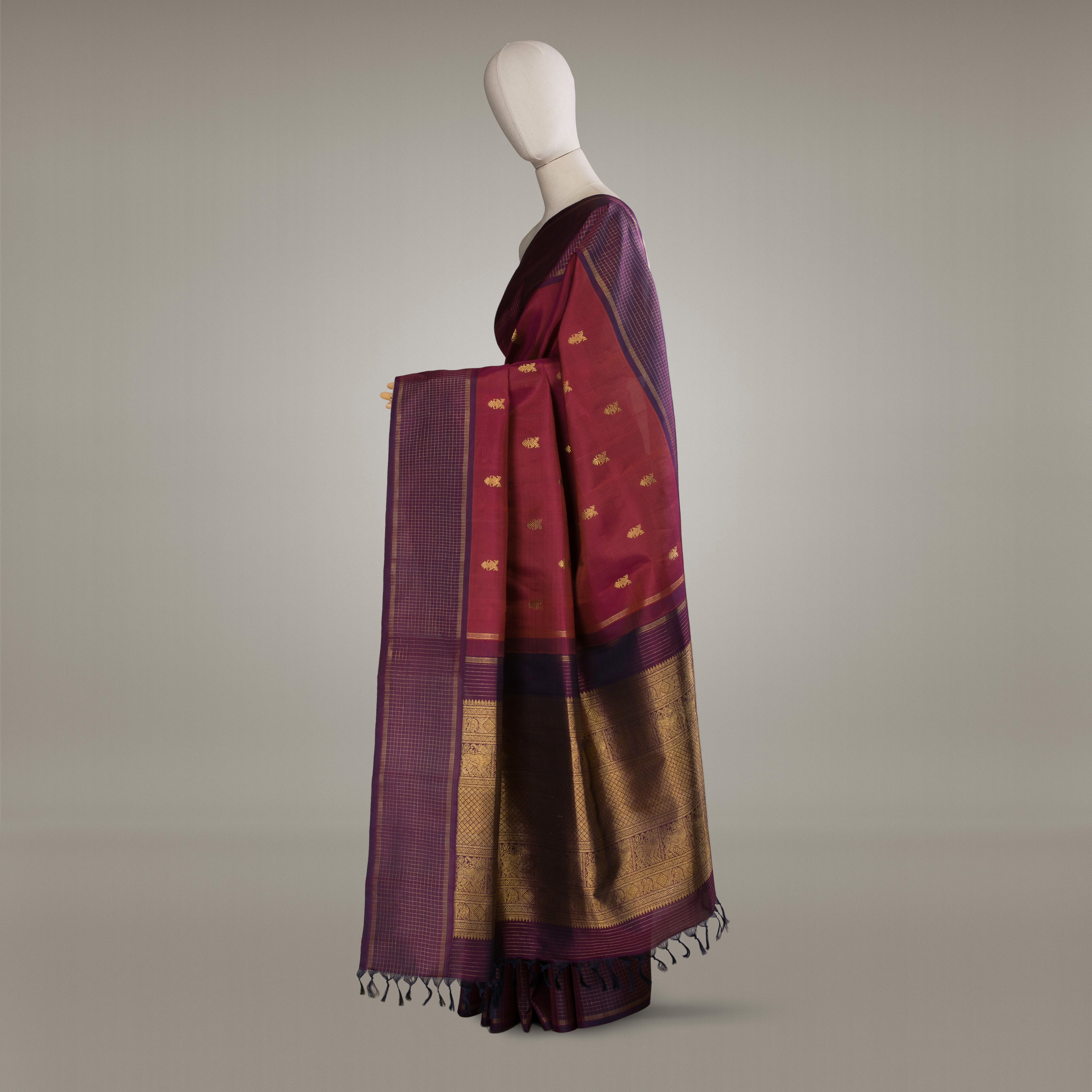 Kanakavalli Kanjivaram Silk Sari 23-595-HS001-09561 - Drape View1