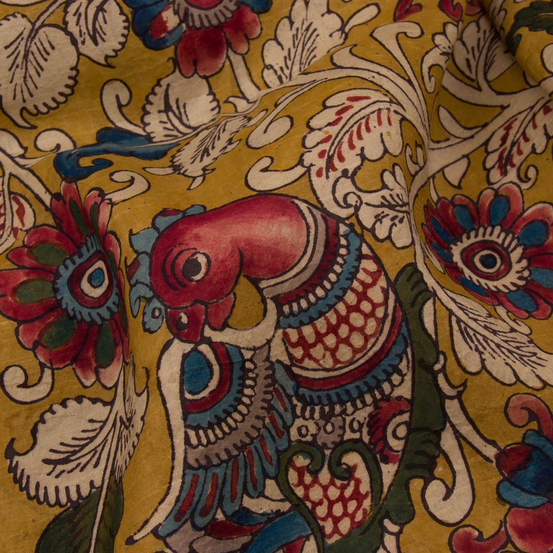 Kanakavalli X Kalamkari Kanjivaram Silk Sari 22-040-HS001-00027 - Fabric View